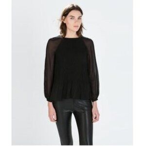 Zara Pleated Blouse with Semi‎ Sheer Sleeves